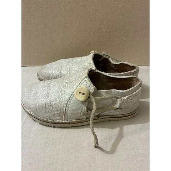 Birkenstock Artisanal Off White Pebbled Leather Button Slip On Loafers 8 Shoes - Picture 5 of 11